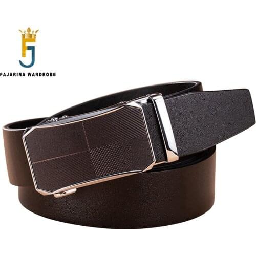 FAJARINA Mens Pure Solid Cowhide Leather Formal Casual Style Automatic Quality Cow Genuine 3.5cm Width Belts for Men N17FJ972