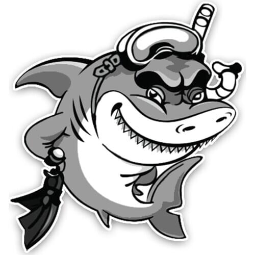 Funny Shark Diver Cute Cartoon Color PVC Car Decoration Accessories Sticker Waterproof Cover Scratch, 14cm*13cm