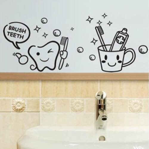 Lovely Tooth Dental Equipment Wall Stickers for Babies Bathroom Wallpaper Background Vinyl Waterproof Home Art Decor TA121