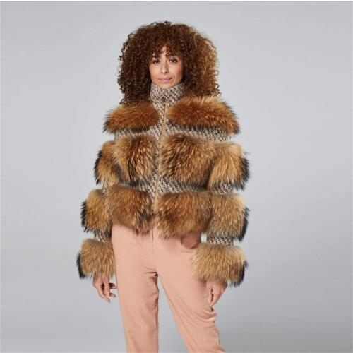 FURSARCAR 2021 New Winter Jackets Women Real Natural Raccoon Fur Coat Thick Warm Genuine Fur Outwear With Collar