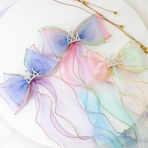 Girls Cute Bow Ornament Hairpin Double Gradient Crown Duckbill Clip Kids Lovely Sweet Barrettes Hairpins Baby Hair Accessories