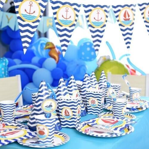 Ocean theme Party Supplies DIY Kids Birthday Decoration Disposable Tableware Set Paper Plates Cup tablecloth