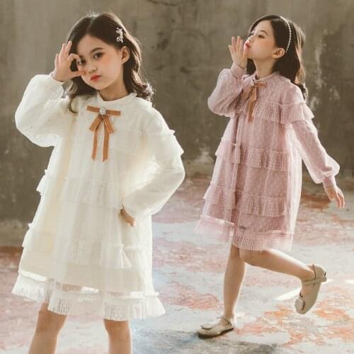 Autumn ChildrenS Clothing Spring Teens Girls Long-Sleeved Polka Dot Lace Dress Big Kids Korean Style Princess Dress For Girl