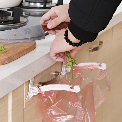 A Pair Kitchen Garbage Bag Holder Foldable Trash Bag Organizer Cabinet Hanging Storage Rack No Nail Hanging shelf