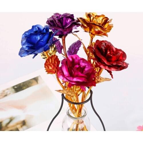 24K Foil Plated Rose Gold Rose Wedding Decoration Flower Valentines Day Gift Lovers Rose Artificial Gold/Purple/Red/Blue/Rose