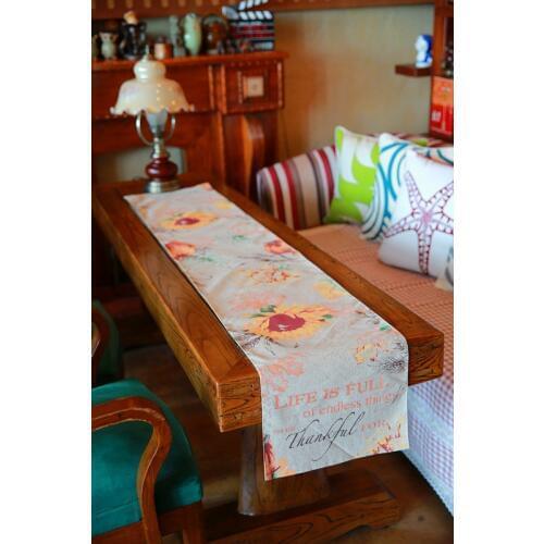 Poly linen sunflower design printed American and European style table runner, table cloth