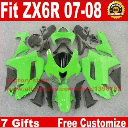 Full fairing kit for Kawasaki ZX6R 2007 2008 motorcycle fairings ZX-6R 07 08 Ninja 636 green black bodywork set AV43