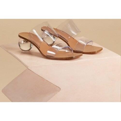 Transparent PVC Slippers Woman Sandals Open Toes Shoes Sexy Fashion Crystal High Heel All-match Slippers Large Size 43