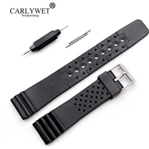 CARLYWET 20mm Black Replacement Silicone Rubber Straight End Wrist watch Band Strap Belt For Rolex Omega Panerai Tag Watch