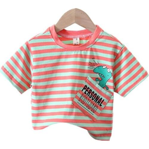 Summer Children Trendy Clothing Baby Boys Girls CartoonT Shirt Kids Infant Cotton Striped Clothes Toddler Casual Sports Costume