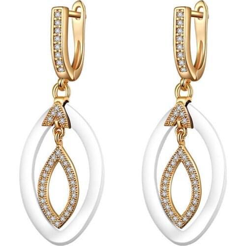 Creative Oval Circle Ceramic Drop Earrings for Women Gold Silver Color Luxury Cubic Zirconia Earrings Fashion Jewelry Girls Gift
