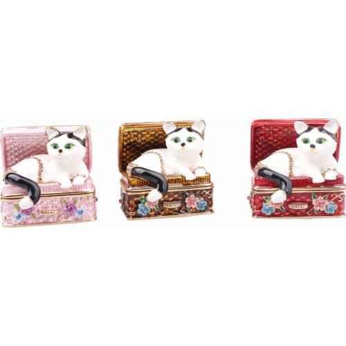 Cat animal jewelry trinket box animal figurine pewter ornament novelty gift Home Accessories