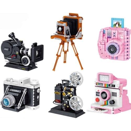 Retro Camera Building Block MOC Creative Polaroid Pink Film Digital Camera Model DIY Bricks Toys For Children Gifts