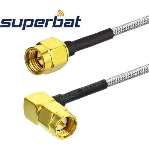 Superbat SMA Plug Right Angle to SMA Male Straight Jumper Cable RG405 30cm