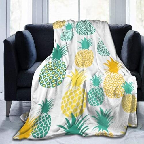 Ultra Soft Light Weight Throw Blanket Pineapple Pattern Health Green Yellow Comfy Fluffy Quilt for Bed Couch Sofa Living Room