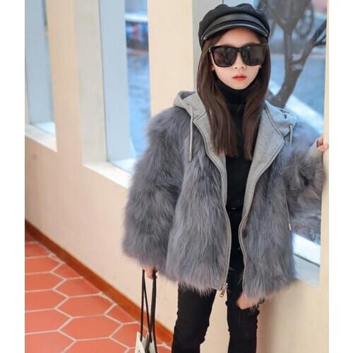 High-End Children Hooded Coat Winter Real Raccon Fur Outerwear Warm Jackets For Girls Kids Genuine Fox Fur Overcoat Y3619