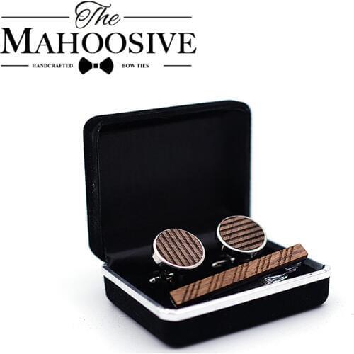 High Quality Wood Cuff links necktie clip for tie pin for mens gift Wooden pattern tie bars cufflinks tie clip set Men Jewelry