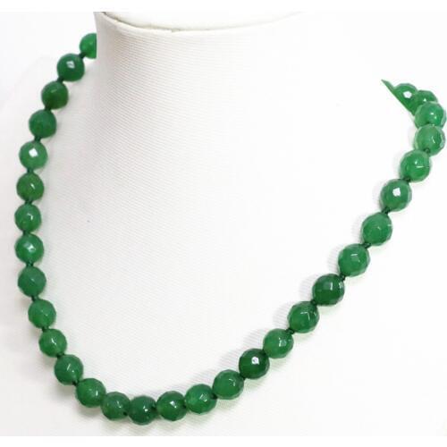 Green jades natural stone chalcedony faceted elegant round beads 8,10,12mm chain necklace charm women jewelry 18inch B1494