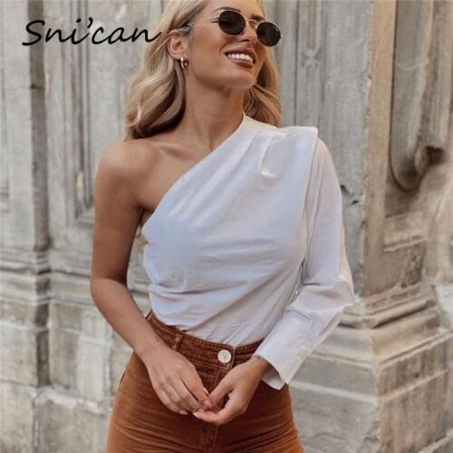 Snican White Long Sleeve One Off Shoulder Sexy Shirts Spring Fashion Ladies Blouse Za Women 2021 Chic Tops Chemisier Femme New
