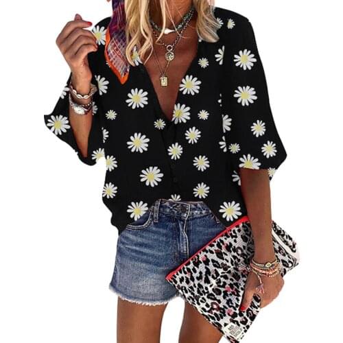 Spring And Summer Casual Blouses Women V-neck Floral Print 1/2 Sleeve Office Lady Shirts Tops Loose Plus Size Female Blouse