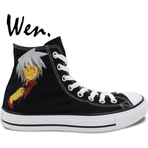 Wen Woman Mans Sneakers Anime Soul Eater Hand Painted Shoes Design Custom Bottom High Top Flats Black Canvas Sports Shoes