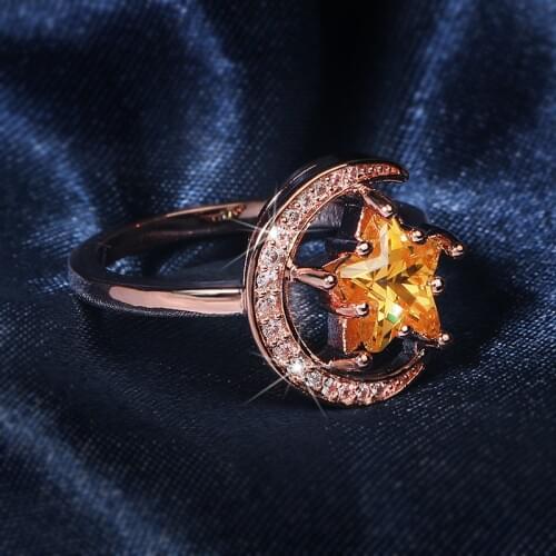 Stars Moon Micro Inlaid Yellow Zircon Rings Women Rings Fashion Banquet Wedding Rings Specially Designed For Women Gift For Girl