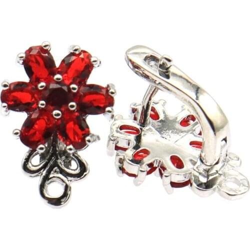 16x11mm SheCrown Romantic Created Red Blood Ruby Pink Kunzite For Girls Silver Stud Earrings