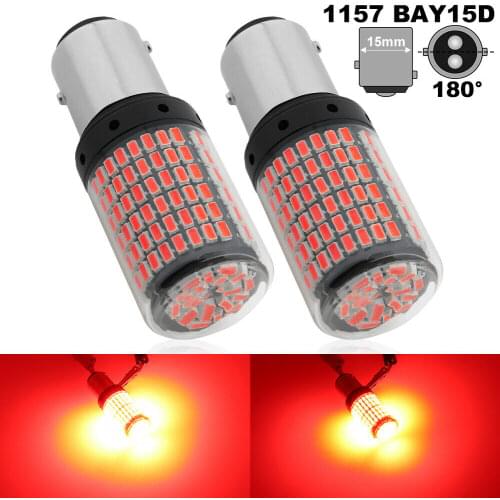 2 Red 157 BAY15D 12V/24V DC LED 144 SMD 20W Car Brake Reverse Lamp Tail Light Brake Lights Daytime Running Signal Bulbs