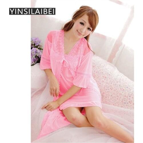 2017 Summer Autumn Satin Nightgowns Two-Pieces Ice Silk Lace Womens Sexy Nightgown Ladies Sleepwear Sleeping Dress SR022#10P28