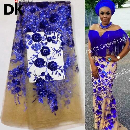2021 Champagne Gold African Sequins Velvet Lace Fabric Embroidered Nigerian Lace Fabrics French Tulle Lace For Party Dresses