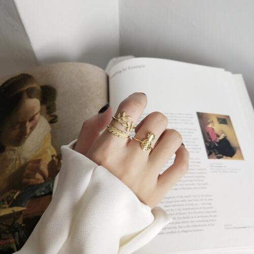 Amaiyllis s925 Sterling Sliver Pineapple Leaf Stack Rings for Women Gold Color Open Layering Rings Statement Initial Rings Femme