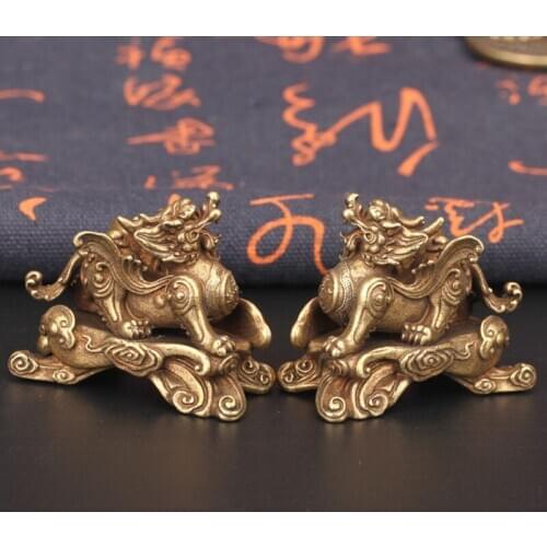 Antique Chinese Beast Pi Xiu Copper Statue Small Ornaments Home Feng Shui Furnishes Decorations Bronze Animal Lucky Table Decors