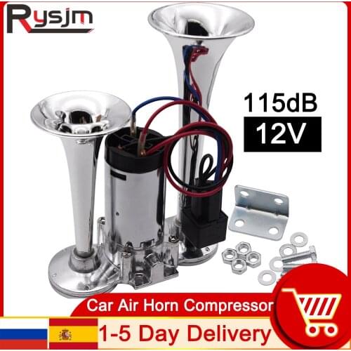 12V Car Air Horn Compressor 110-135dB Super Loud Dual Car Trumpet Train Powerful Durable Air Horn for Boat Train Vehicle speaker