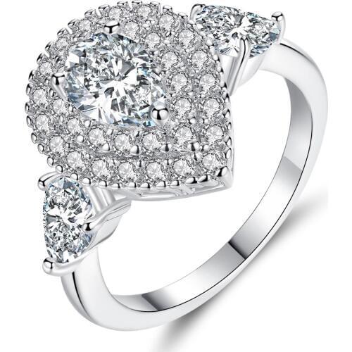 Zircon Prong Setting with Micro Paved CZ Stone Around Trendy Party Waterdrop Rings for Women