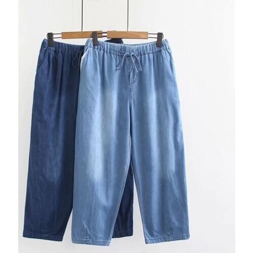 Oversized Women Denim Pants New Summer Loose Thin Jeans Elastic Waist Wide Leg Pants plus size 5XL Female Nine Points Jeans 233