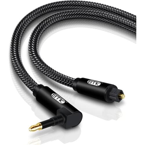 EMK 90 Degree Mini Optical Audio Cable Digital 3.5 mm Toslink Cable 24K Gold-Plated Nylon Braided Fiber SPDIF Audio Cable for TV