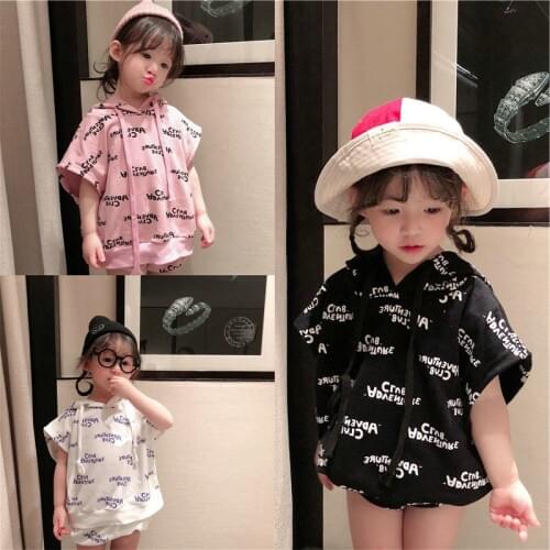 Toddler Girls Sets Casual Letter Printed Hood T-shirt Shorts 2pcs 2 3 4 5 6 Years Baby Girl Clothing 2020 Summer Baby Suits New