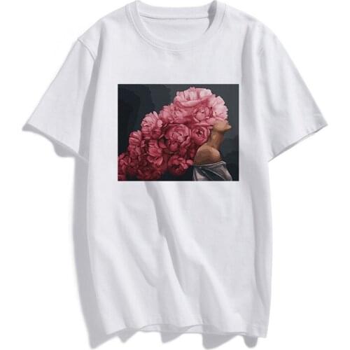 New Fashion Tshirt Sexy Woman Pink Flowers Harajuku Modern Aesthetics Art Print Short Sleeve Tops