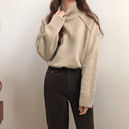 Ins Lazy Loose Solid Color Sweater Womens Sweaters Japanese Kawaii Ulzzang Vintage Female Korean Harajuku Clothing For Women