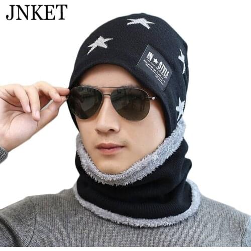 JNKET Winter Neck Warmer Knitted Hat Sets Adult Pentagram Knitted Beanies Hat Fleece Lining Skullcap Scarf Elastic Knitted Cap
