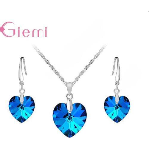 Wholesale 925 Sterling Silver Jewelry Sets Clear Crystal AAA+ Zircon Necklace Pendant Earrings Women Female Set