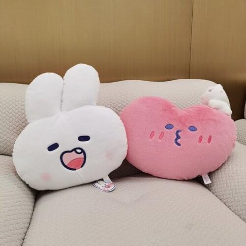 Kawaii White Bunny Plush Toy Pillow Cute Stuffed Pink Heart Cushion Cartoon Animal Rabbit Plushie Dolls for Kids Sofa Bed Decor