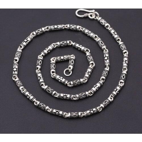 Fashion S925 Sterling Silver Retro Thai Silver Vintage Custom Made Handmade Bamboo Bucket Beads Classical Necklace Men And Women