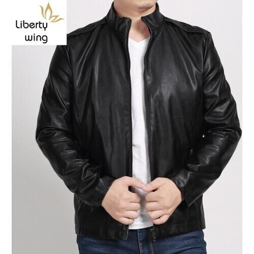 Fashion Mens Faux Sheepskin Jacket Stand Collar Business Man Casual Pu Leather Outwear Coat Plus Size 7XL Biker Jackets