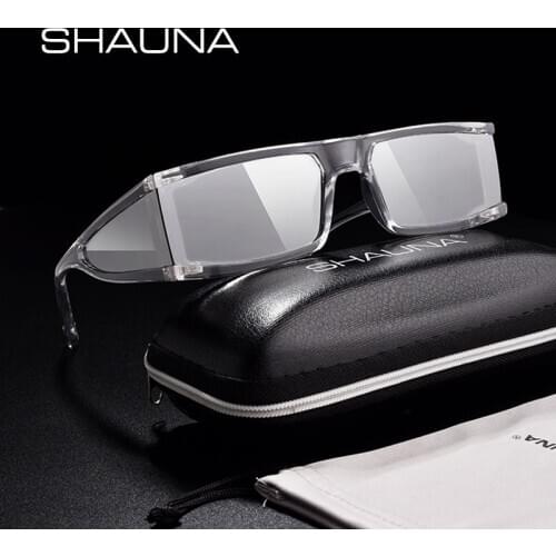 SHAUNA New Hot Fashion Women Men Square Sunglasses Transparent Frame Wide Legs Mirror Lens Summer Glasses Shade UV400