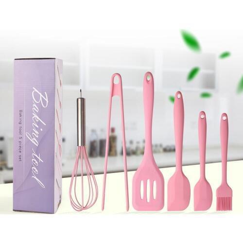 Food Grade Set of 6 Pink Silicone DIY Baking Tools Sets Scraper Brush Egg Beater Cake Tools Kitchen Baking Accessories Set