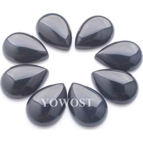 New 18x25mm CAB Cabochon Natural Stone Beads for Jewelry Making Fit Bracelet Earrings Black Agates Teardrop No Hole 10Pcs QU3221