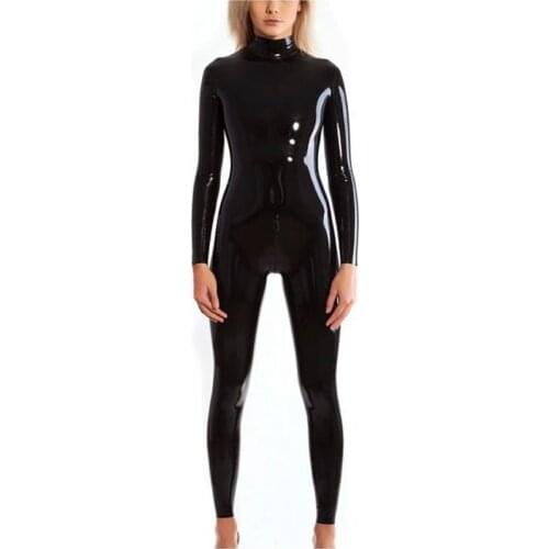Plus Size Turtlneck Wet Look PVC Shiny Catsuit Bodycon Jumpsuit Zipper Open Crotch Bodysuit Faux Latex PU Leather Tights Leotard