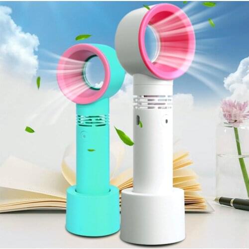 Portable Bladeless Fan Mini Handheld Air Cooler USB Rechargeable No Leaf Handy Fan With 3 Fan Speed Level LED Indicator