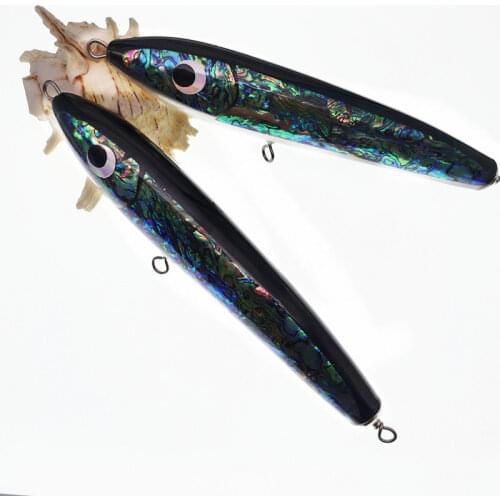 SWOLFY Abalone Shell Wooden lure Stick bait Fishing collect model gift 90g 120g140g Topwater Tuna Trolling Lure wood lure